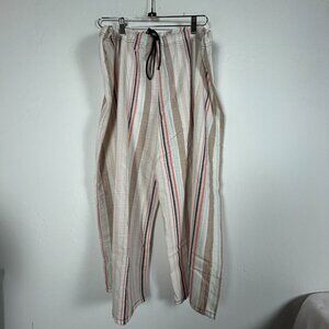 Cynthia Ashby Baggie Stripe Linen Pants Coral Size 1 Elastic Waist Relaxed New